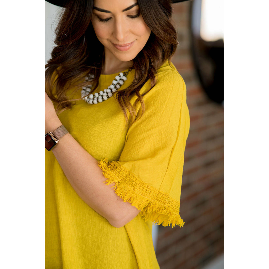 Fringe Trim Blouse - Mustard - Betsey's Boutique Shop