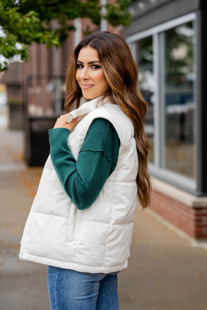 Lightly Corded Stitched Puffer Vest - Betsey's Boutique Shop -