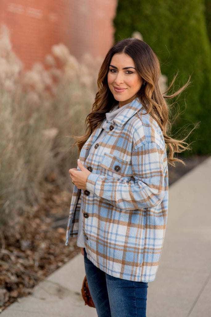 Winter Blues Plaid Shacket - Betsey's Boutique Shop -