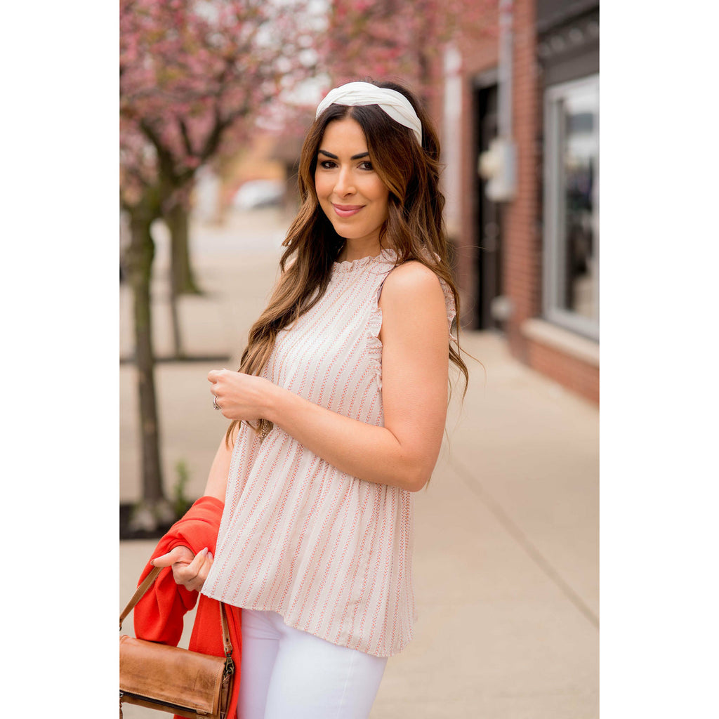 Leaf Print Cinched Neck Peplum Tank - Betsey's Boutique Shop