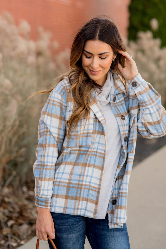 Winter Blues Plaid Shacket - Betsey's Boutique Shop -