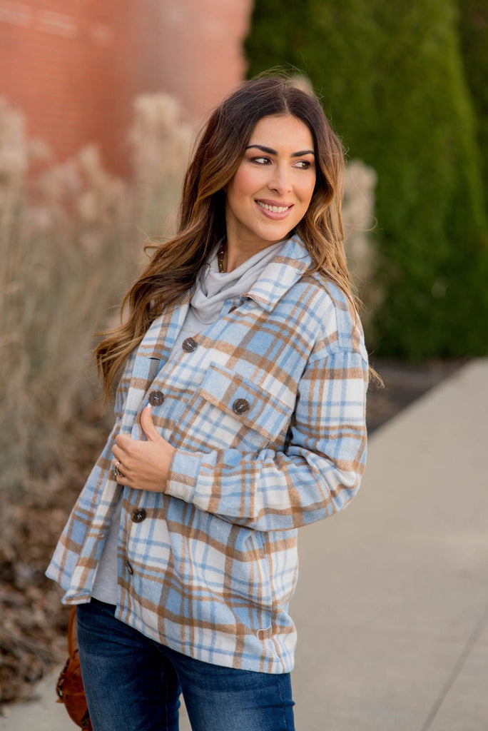 Winter Blues Plaid Shacket - Betsey's Boutique Shop -