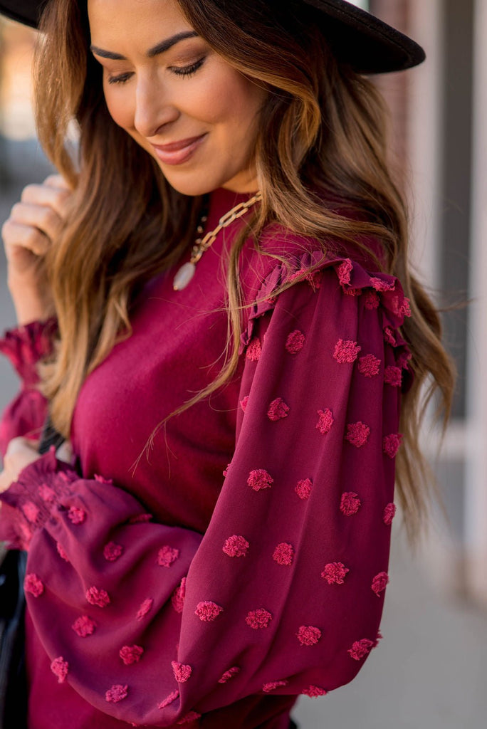 Textured Dot Sleeve Blouse - Betsey's Boutique Shop -