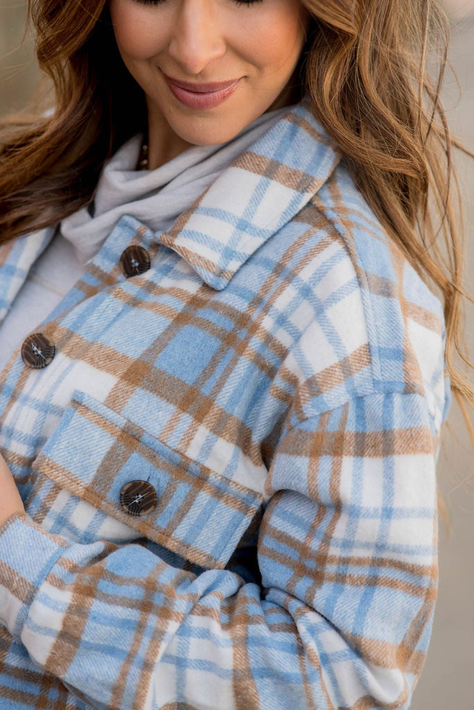 Winter Blues Plaid Shacket - Betsey's Boutique Shop -