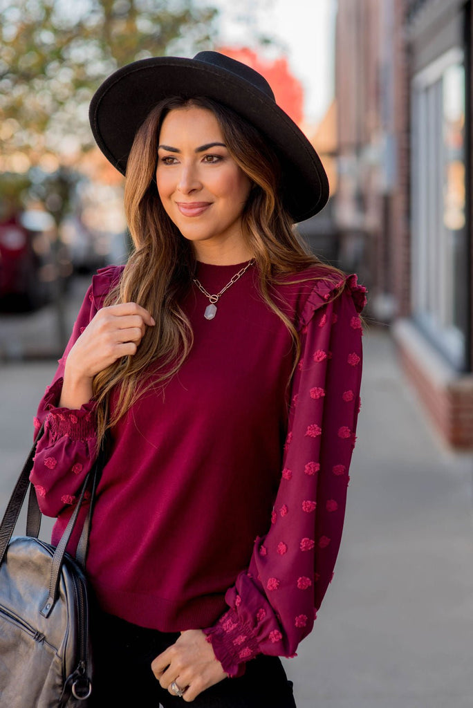 Textured Dot Sleeve Blouse - Betsey's Boutique Shop -