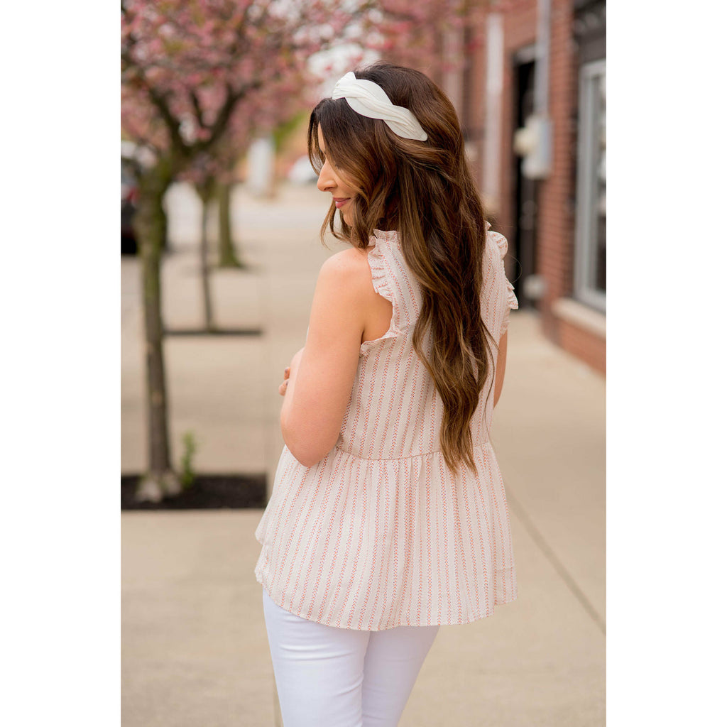 Leaf Print Cinched Neck Peplum Tank - Betsey's Boutique Shop