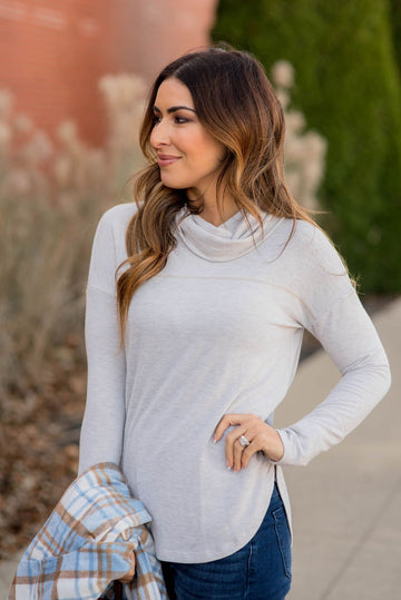 Raw Stitched Cowl Neck - Betsey's Boutique Shop