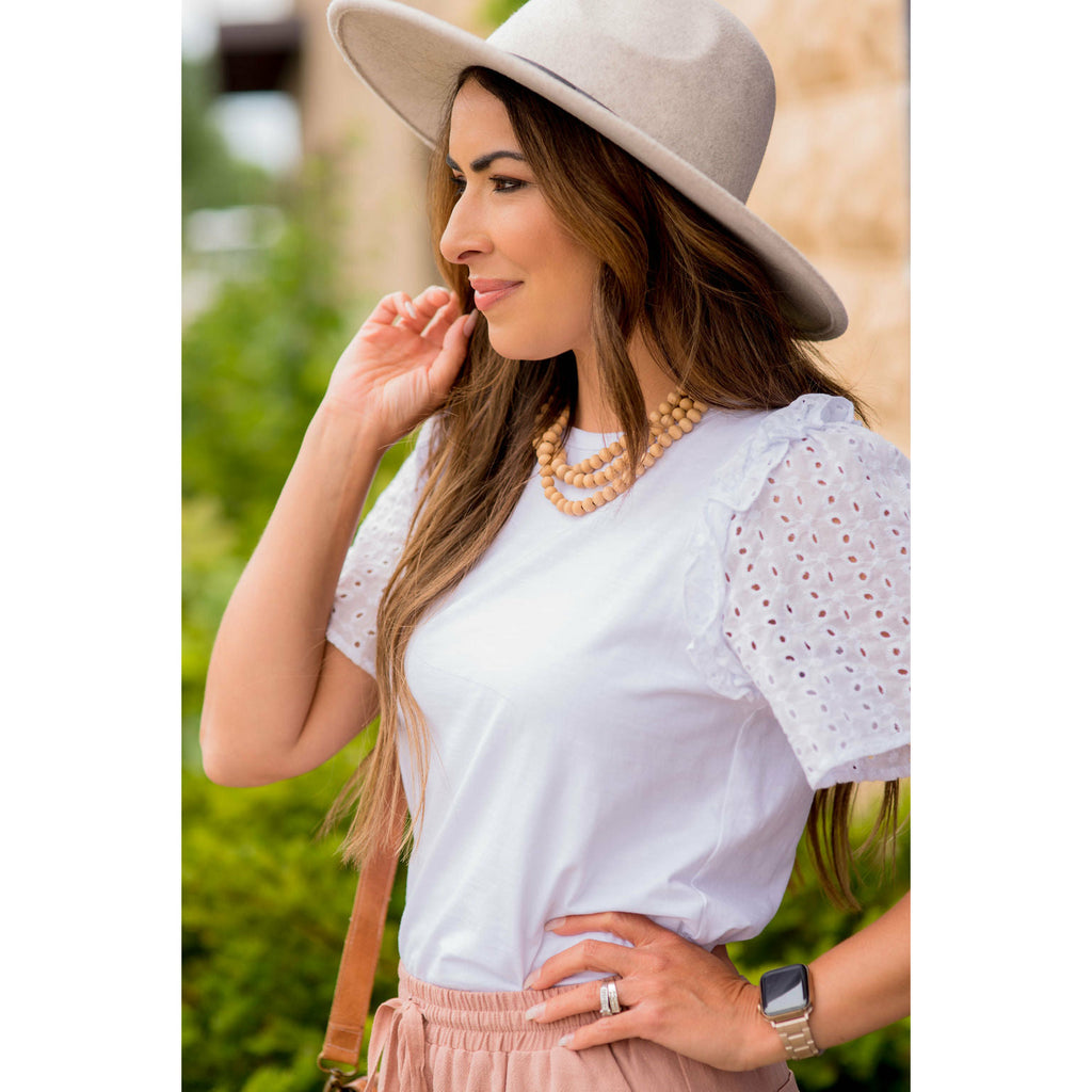 Eyelet Short Sleeve Blouse - Betsey's Boutique Shop