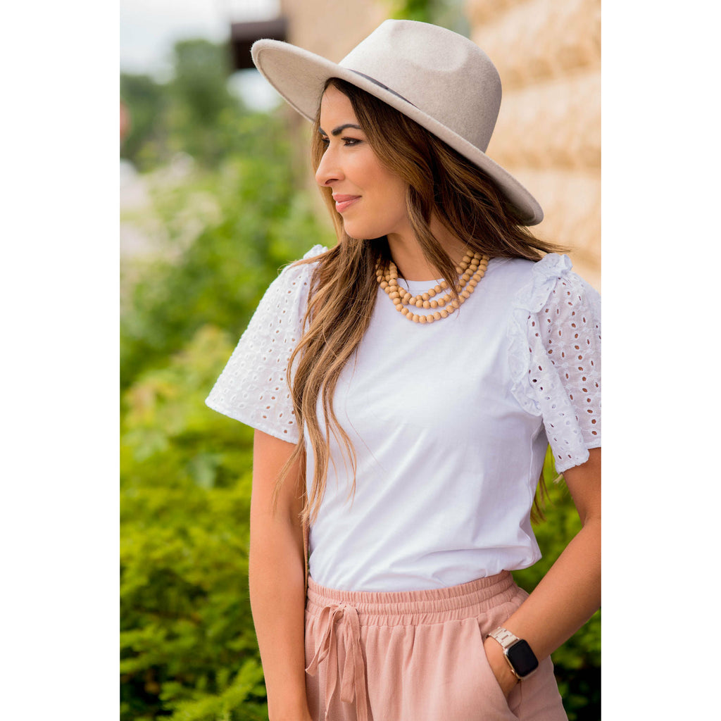 Eyelet Short Sleeve Blouse - Betsey's Boutique Shop