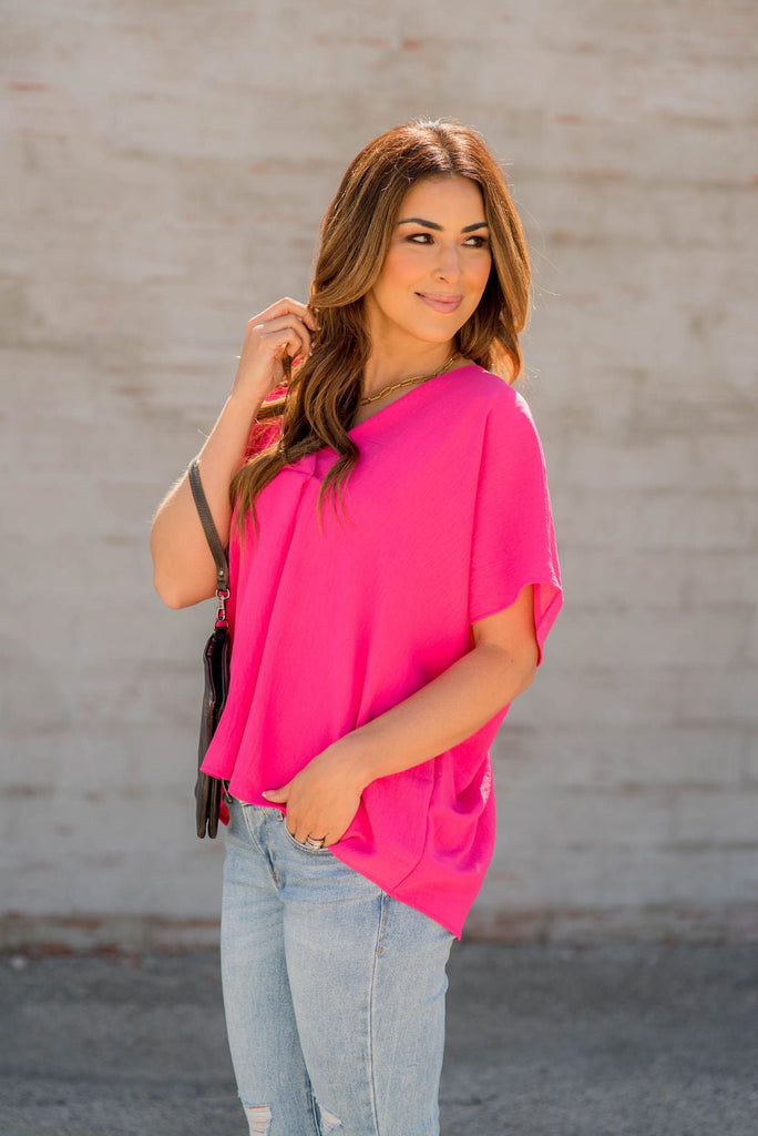 Oversized Relaxed V Blouse - Betsey's Boutique Shop -