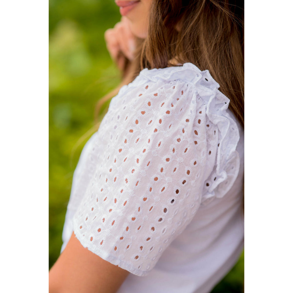 Eyelet Short Sleeve Blouse - Betsey's Boutique Shop