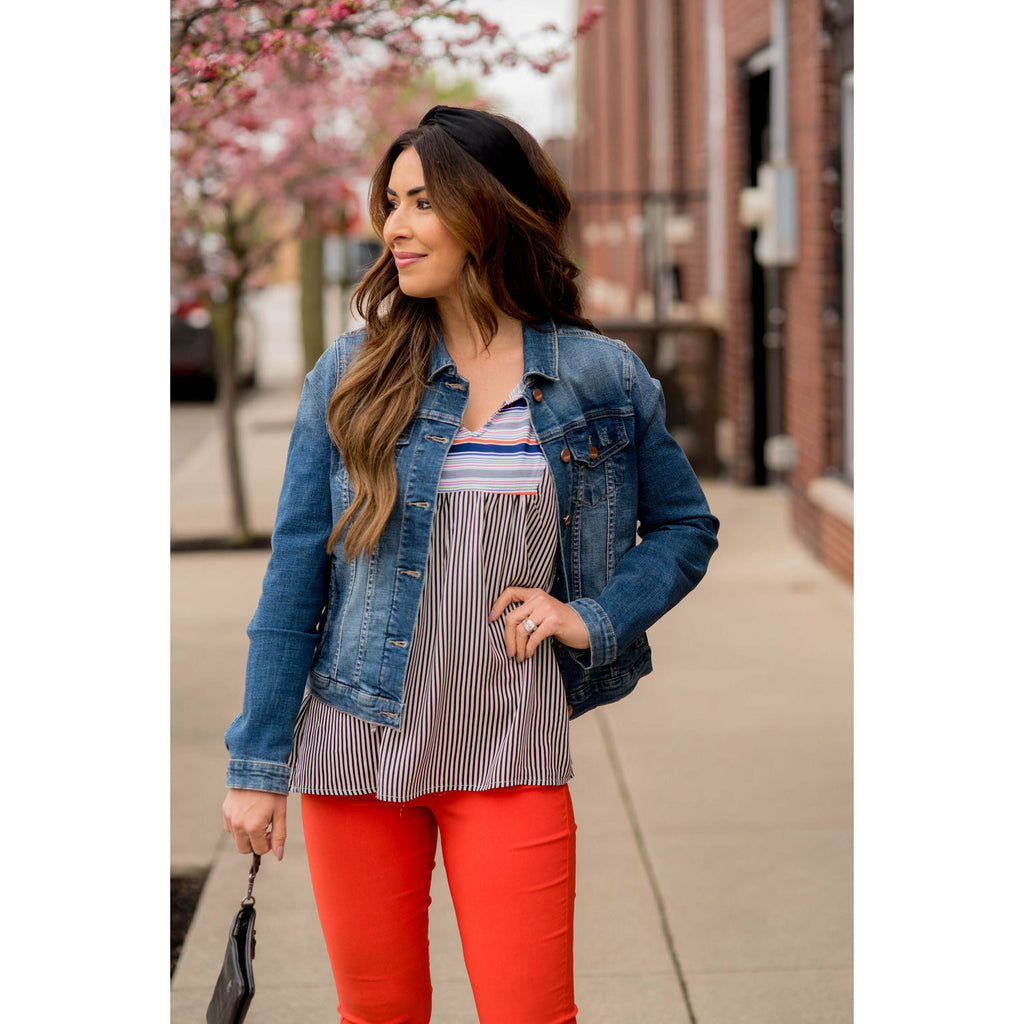 Mixed Stripes Tie Neck Tank - Betsey's Boutique Shop