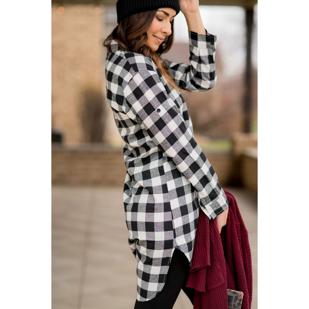 Plaid Button Up Tunic - Betsey's Boutique Shop