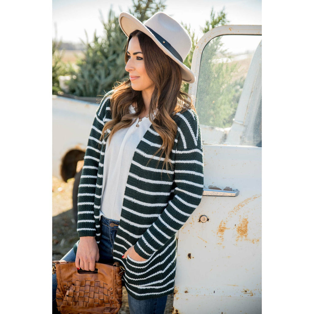 Thin Striped Knit Tunic Cardigan - Betsey's Boutique Shop