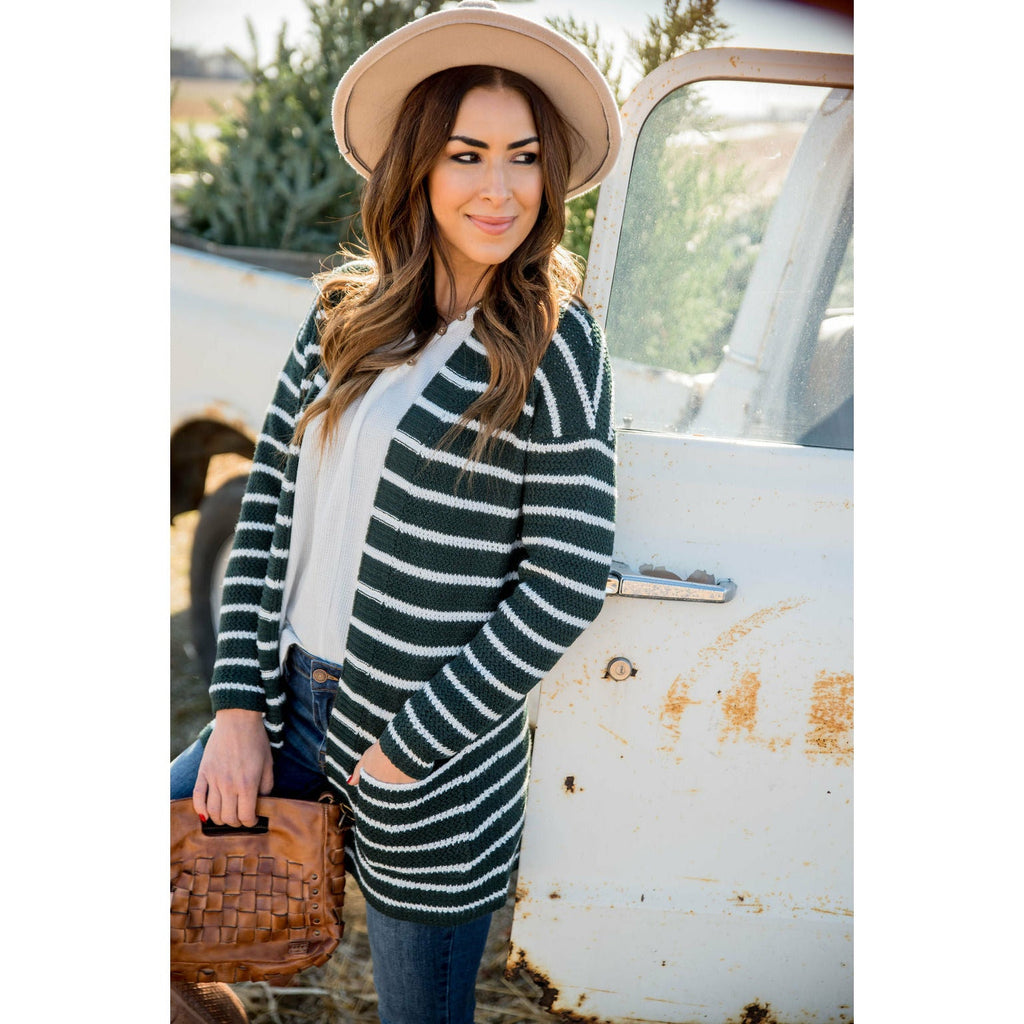 Thin Striped Knit Tunic Cardigan - Betsey's Boutique Shop