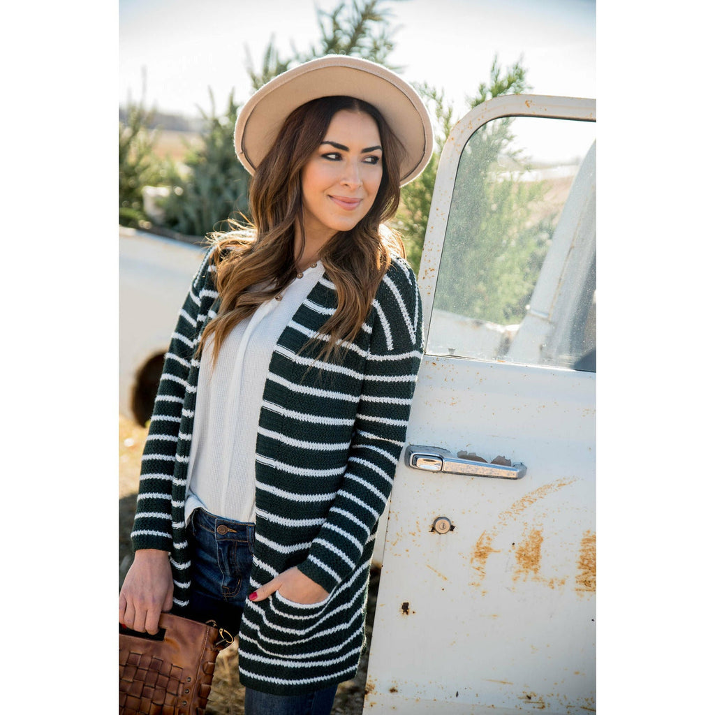 Thin Striped Knit Tunic Cardigan - Betsey's Boutique Shop