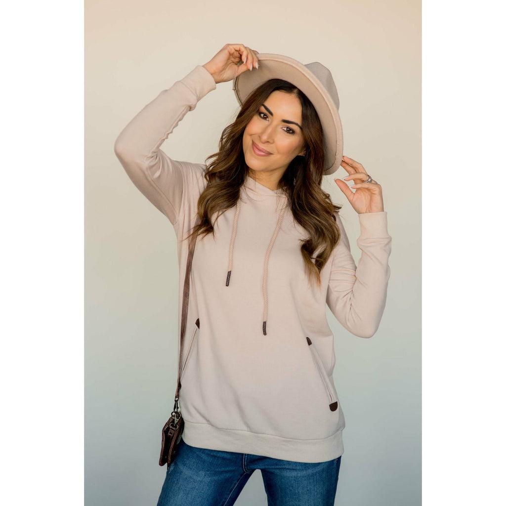 Betsey's Leather Accented Hoodie - Betsey's Boutique Shop - Shirts & Tops