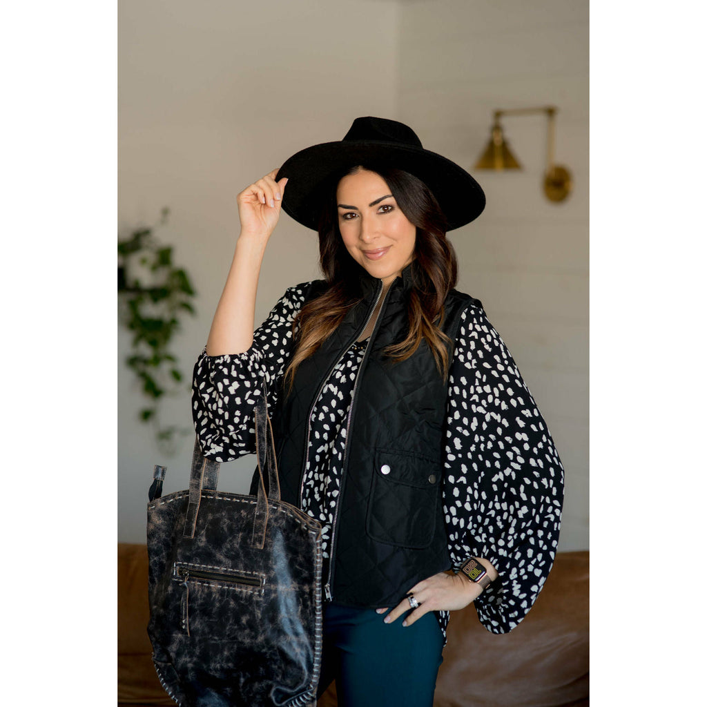 Leopard Cinched Sleeve V Blouse - Betsey's Boutique Shop