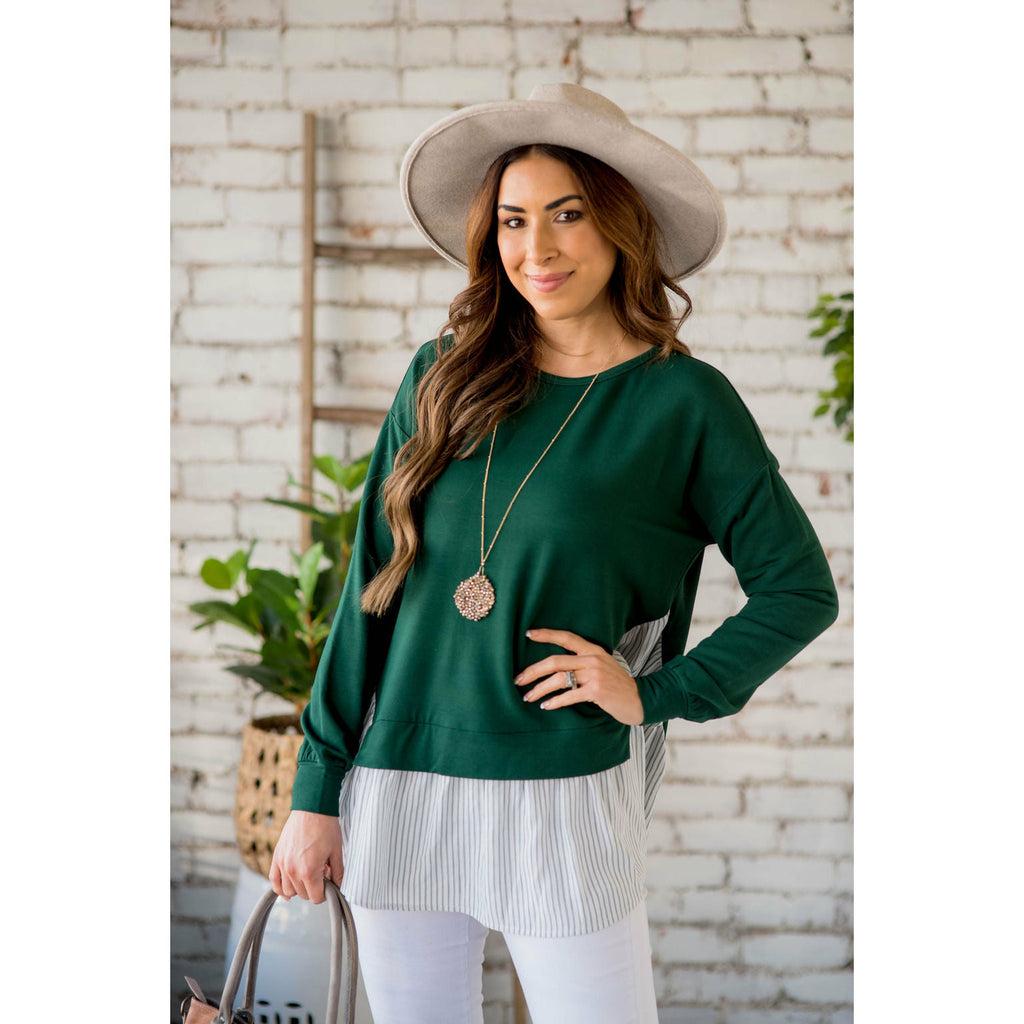 Layered Stripe Bottom Blouse - Betsey's Boutique Shop - Shirts & Tops