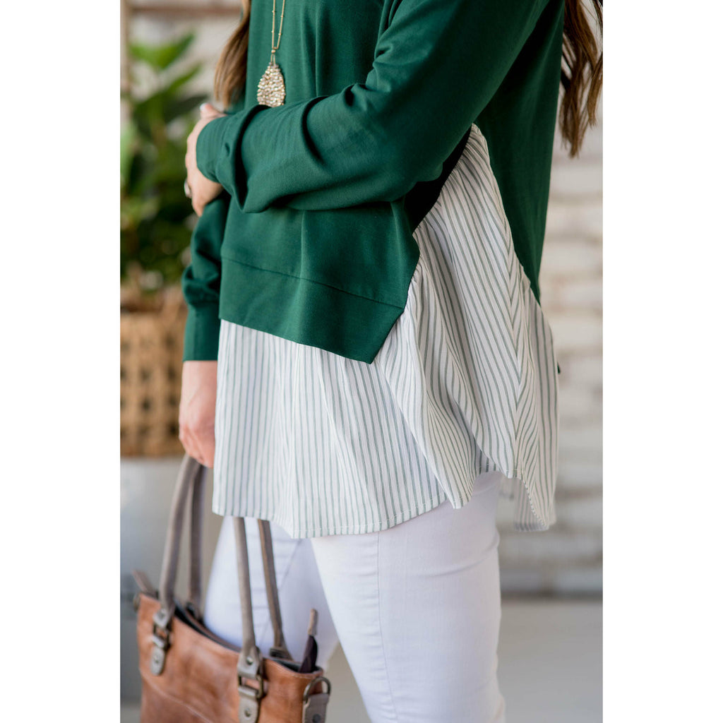 Layered Stripe Bottom Blouse - Betsey's Boutique Shop - Shirts & Tops