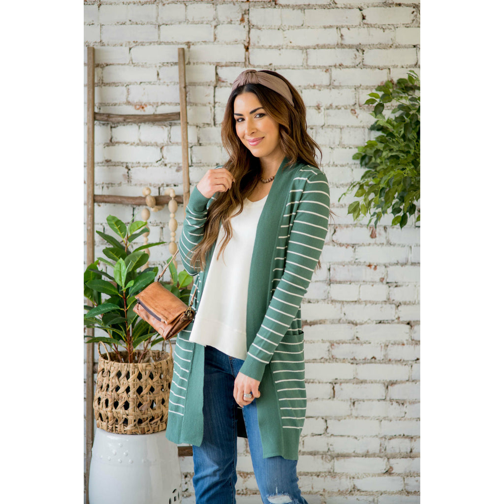 Ribbed Trim Striped Tunic Cardigan - Betsey's Boutique Shop - Coats & Jackets