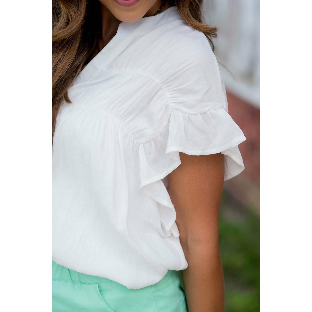 Ruffle Sleeve Button Up Blouse - Betsey's Boutique Shop