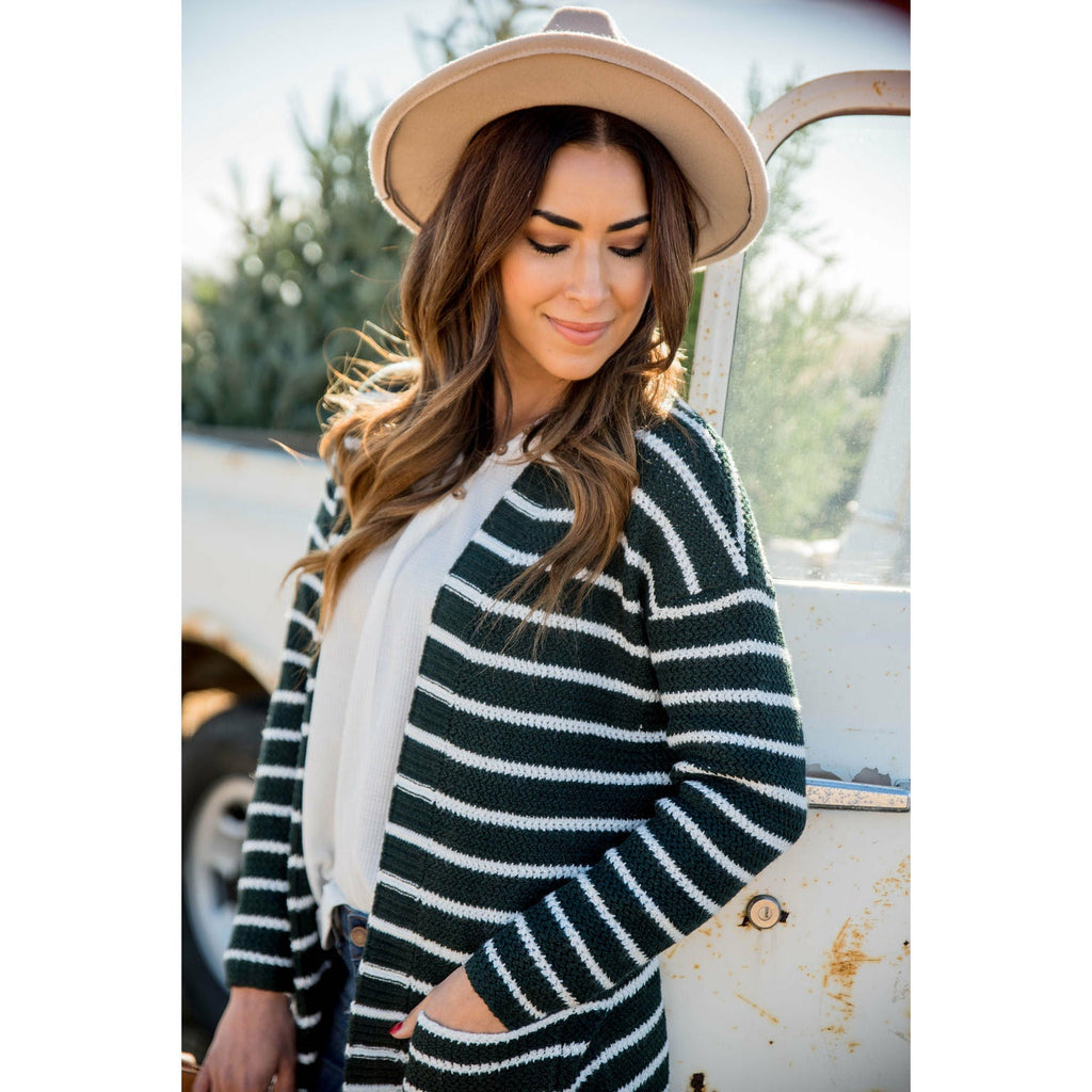 Thin Striped Knit Tunic Cardigan - Betsey's Boutique Shop