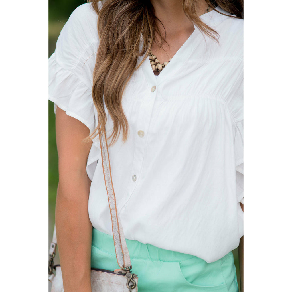 Ruffle Sleeve Button Up Blouse - Betsey's Boutique Shop