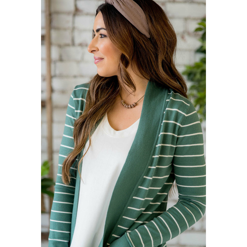 Ribbed Trim Striped Tunic Cardigan - Betsey's Boutique Shop - Coats & Jackets