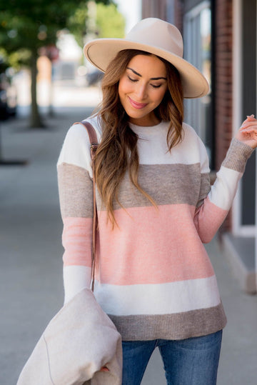 Lightweight Tri Color Blocked Sweater - Betsey's Boutique Shop -