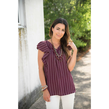 Vertical Striped Ruffle Blouse - Betsey's Boutique Shop - Shirts & Tops