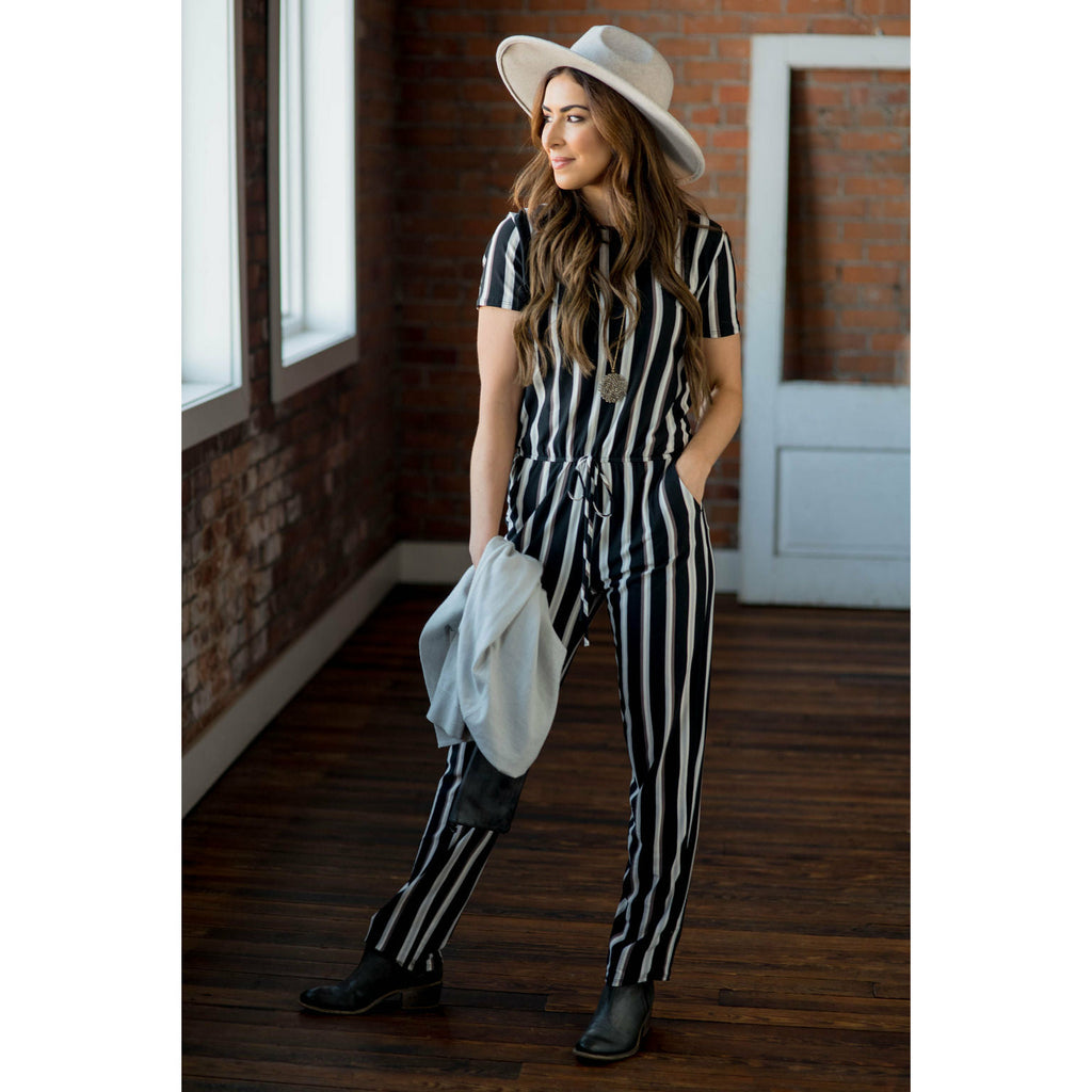 Short Sleeve Stripe Jumpsuit - Betsey's Boutique Shop