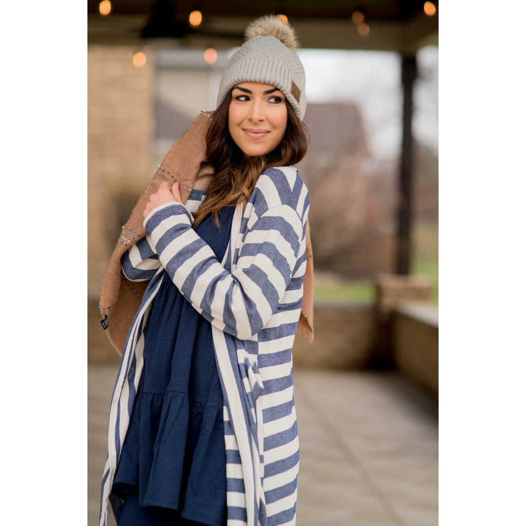 Striped Terry Tunic Cardigan - Betsey's Boutique Shop