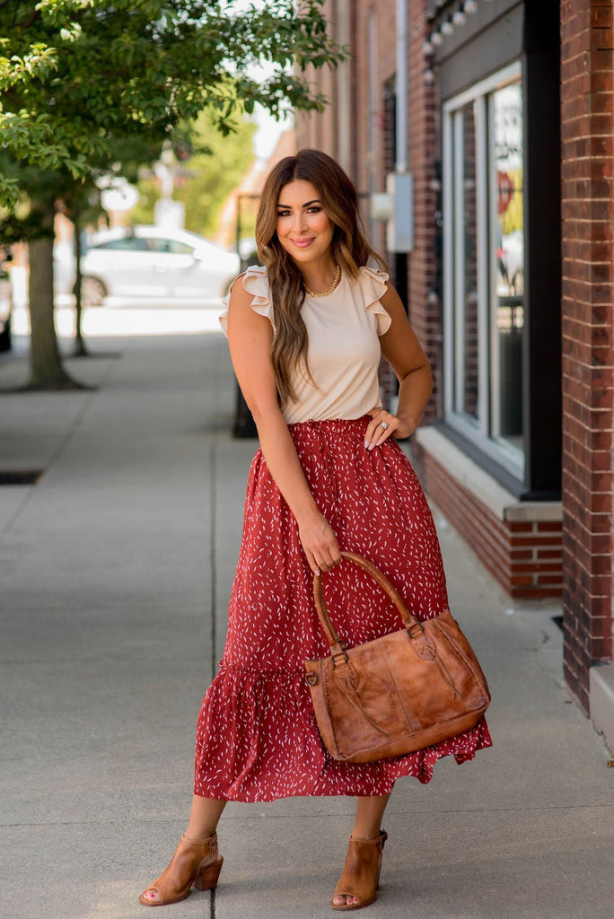 Speckled Ruffle Bottom Midi Skirt - Betsey's Boutique Shop -