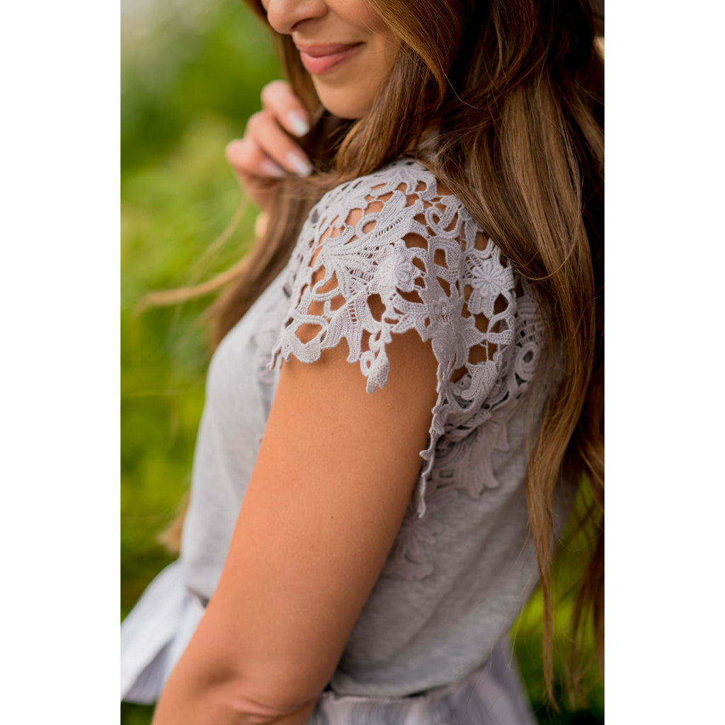 Intricate Lace Accent Tee - Betsey's Boutique Shop