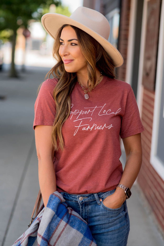 Support Local Farmers Cursive Graphic Tee - Betsey's Boutique Shop