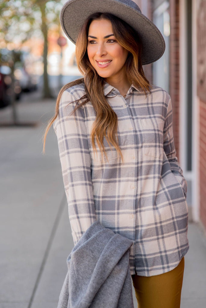 Pocketed Plaid Button Up - Betsey's Boutique Shop -