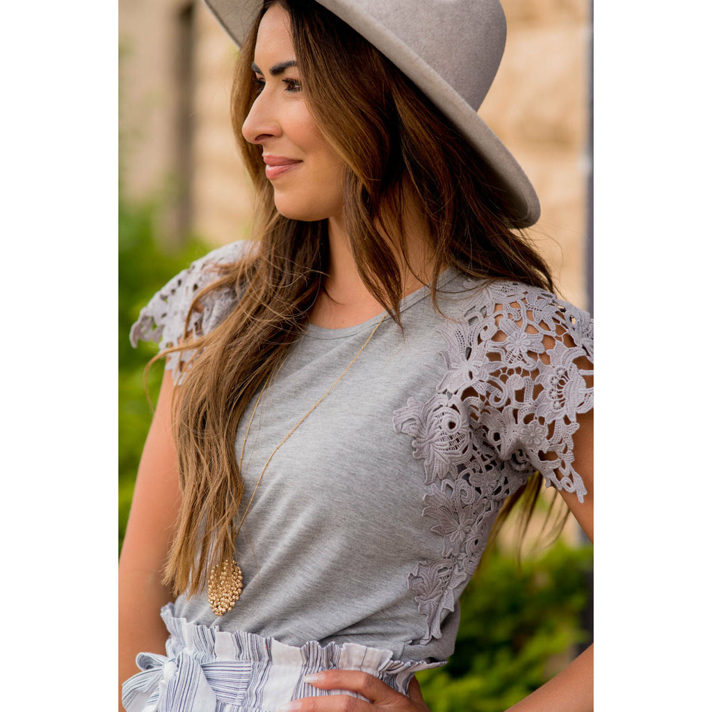 Intricate Lace Accent Tee - Betsey's Boutique Shop