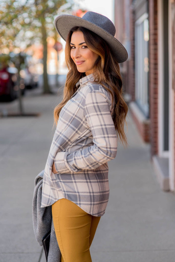 Pocketed Plaid Button Up - Betsey's Boutique Shop -