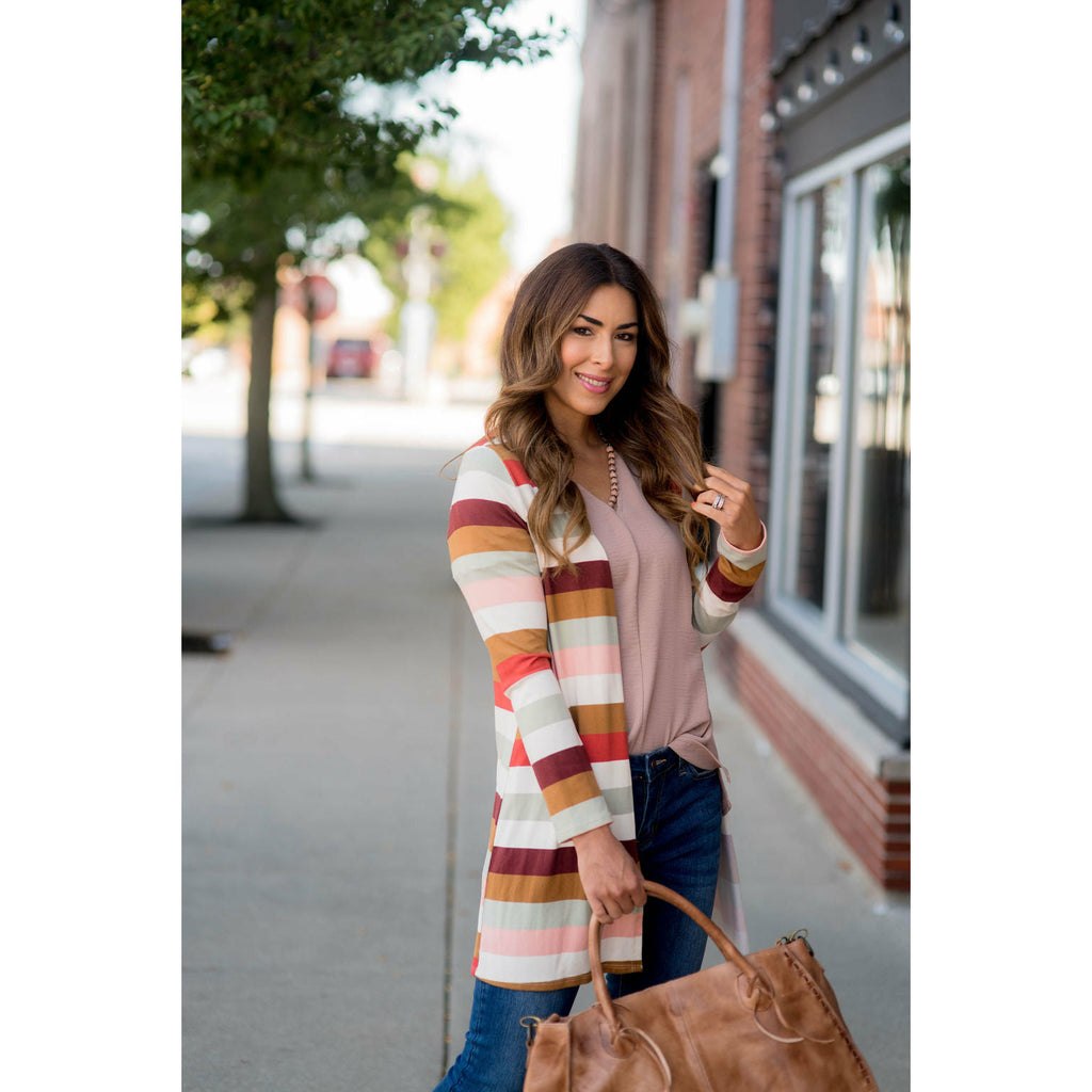 Muted Striped Tunic Cardigan - Betsey's Boutique Shop