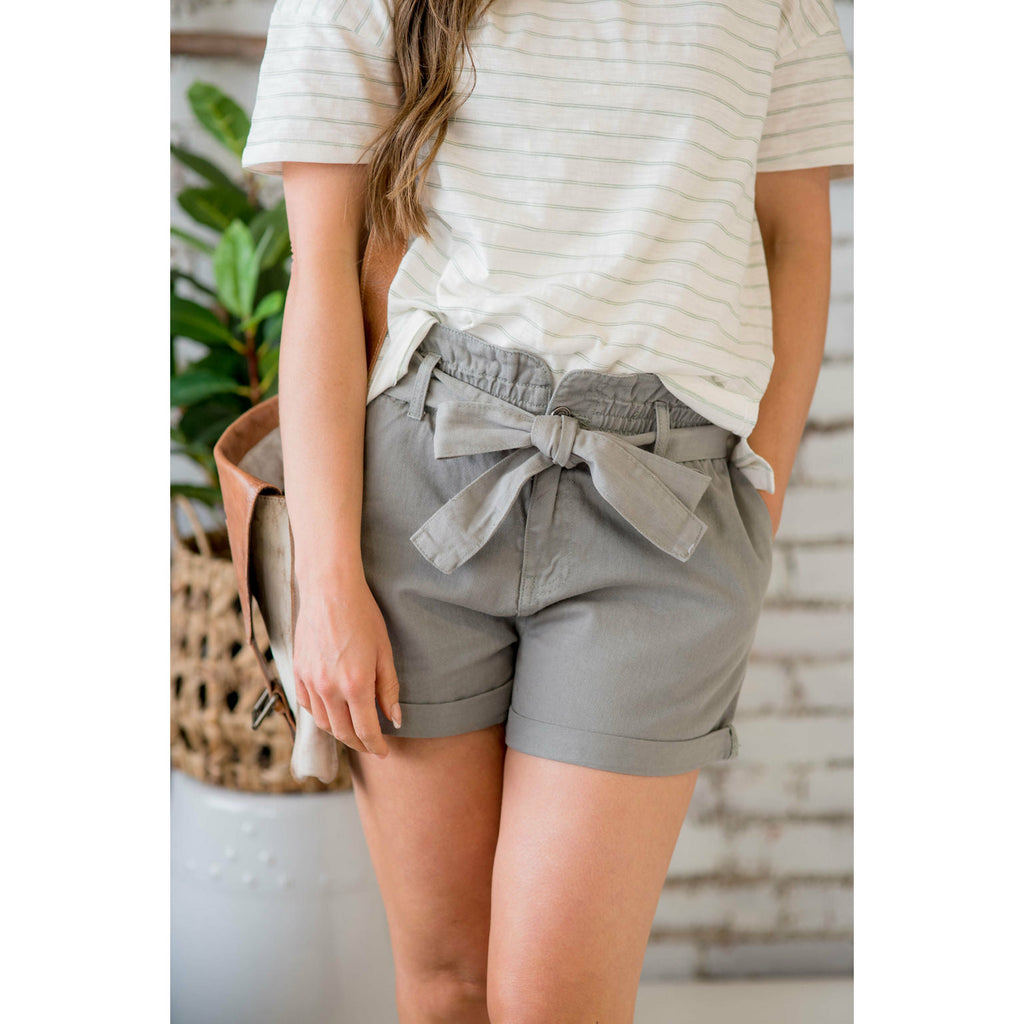 Tie Waist Cuffed Shorts - Betsey's Boutique Shop