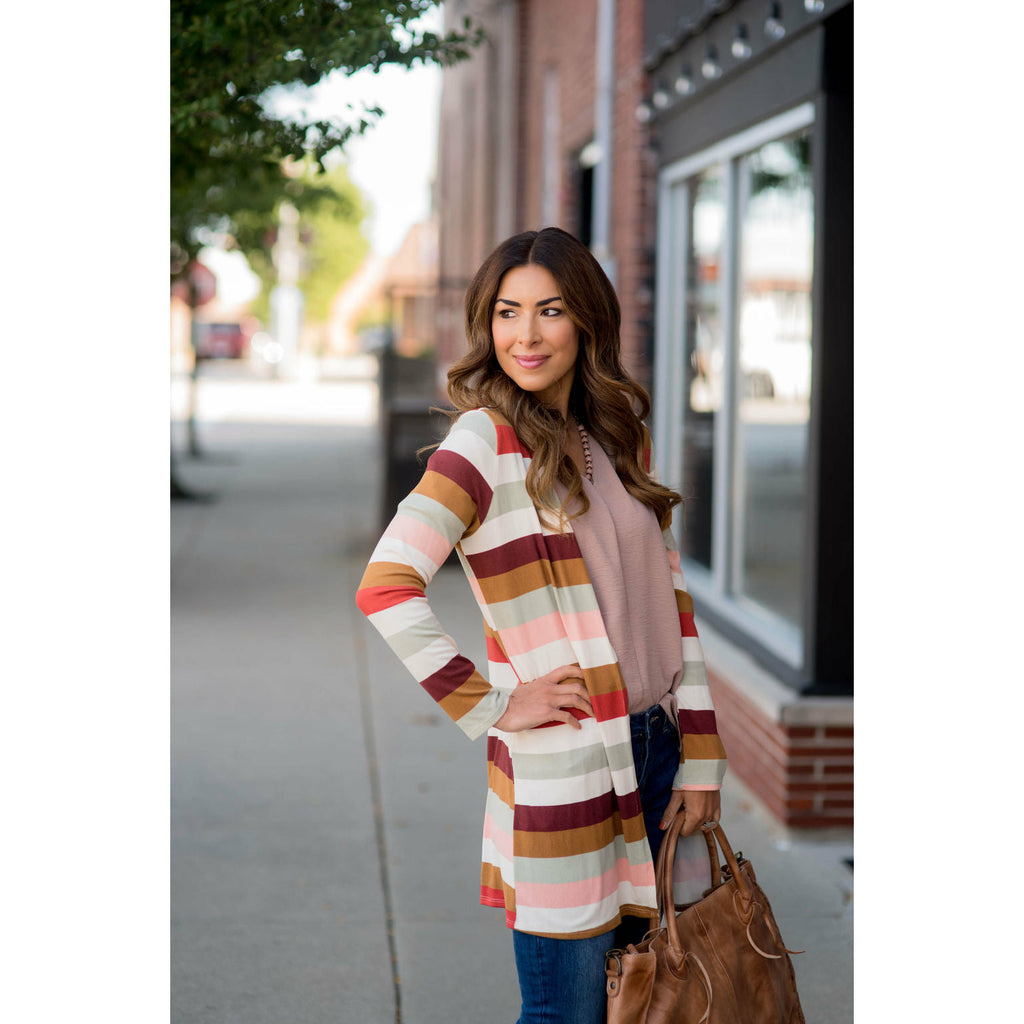 Muted Striped Tunic Cardigan - Betsey's Boutique Shop