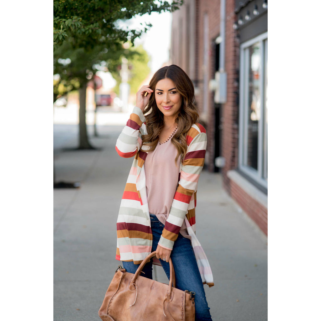 Muted Striped Tunic Cardigan - Betsey's Boutique Shop