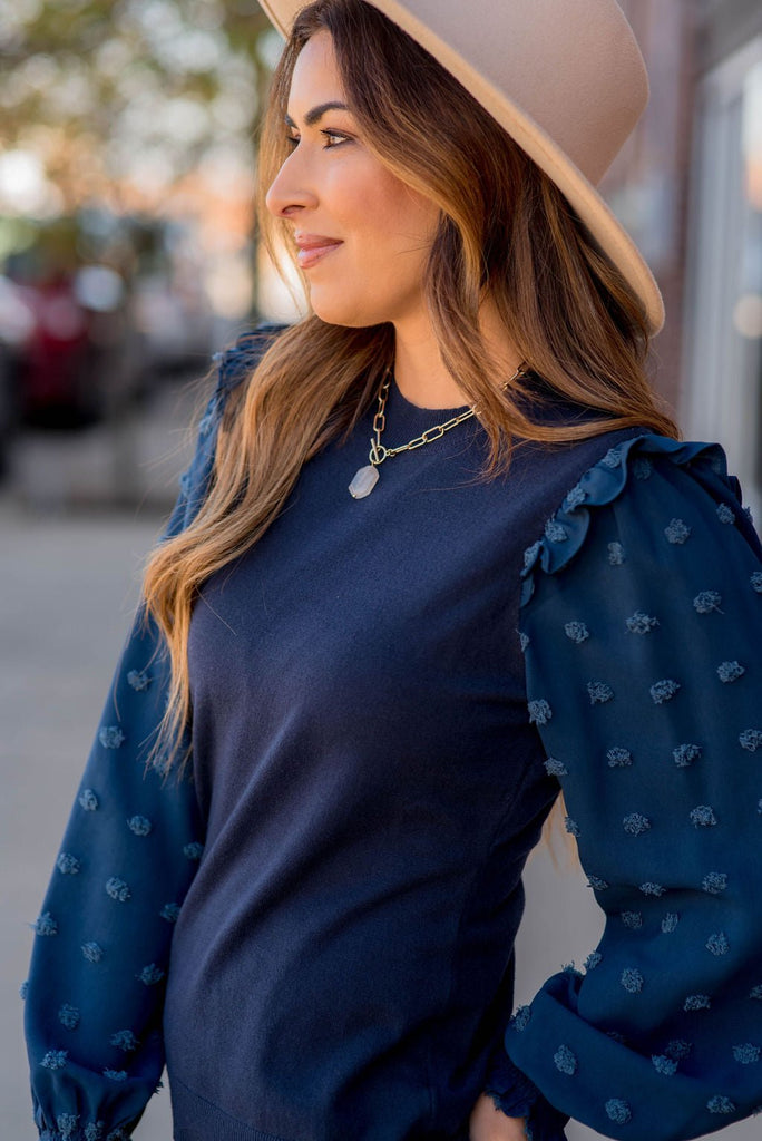 Textured Dot Sleeve Blouse - Betsey's Boutique Shop -