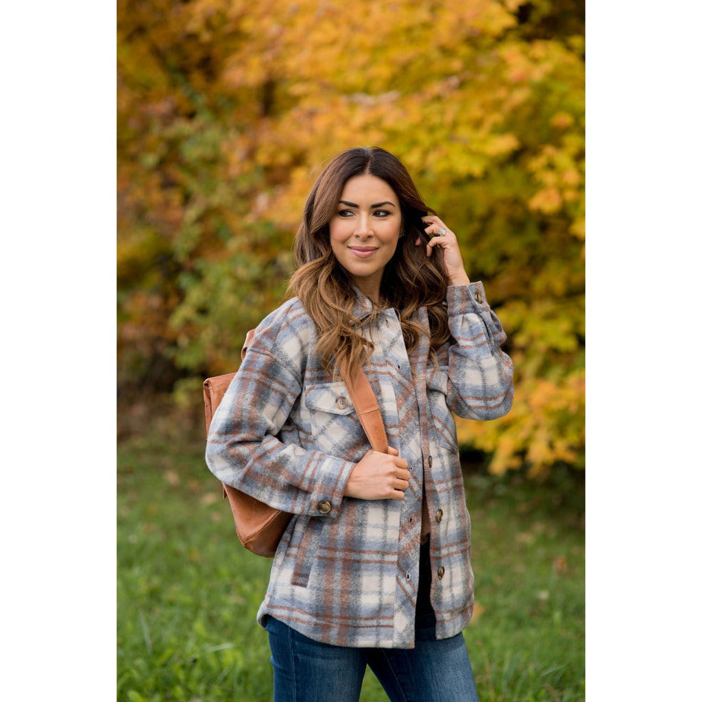 Fashionably Late Plaid Shacket - Betsey's Boutique Shop