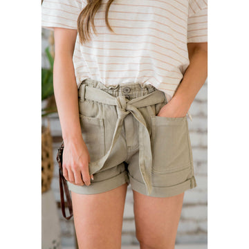 Distressed Pocket Paper Bag Shorts - Betsey's Boutique Shop - Shorts