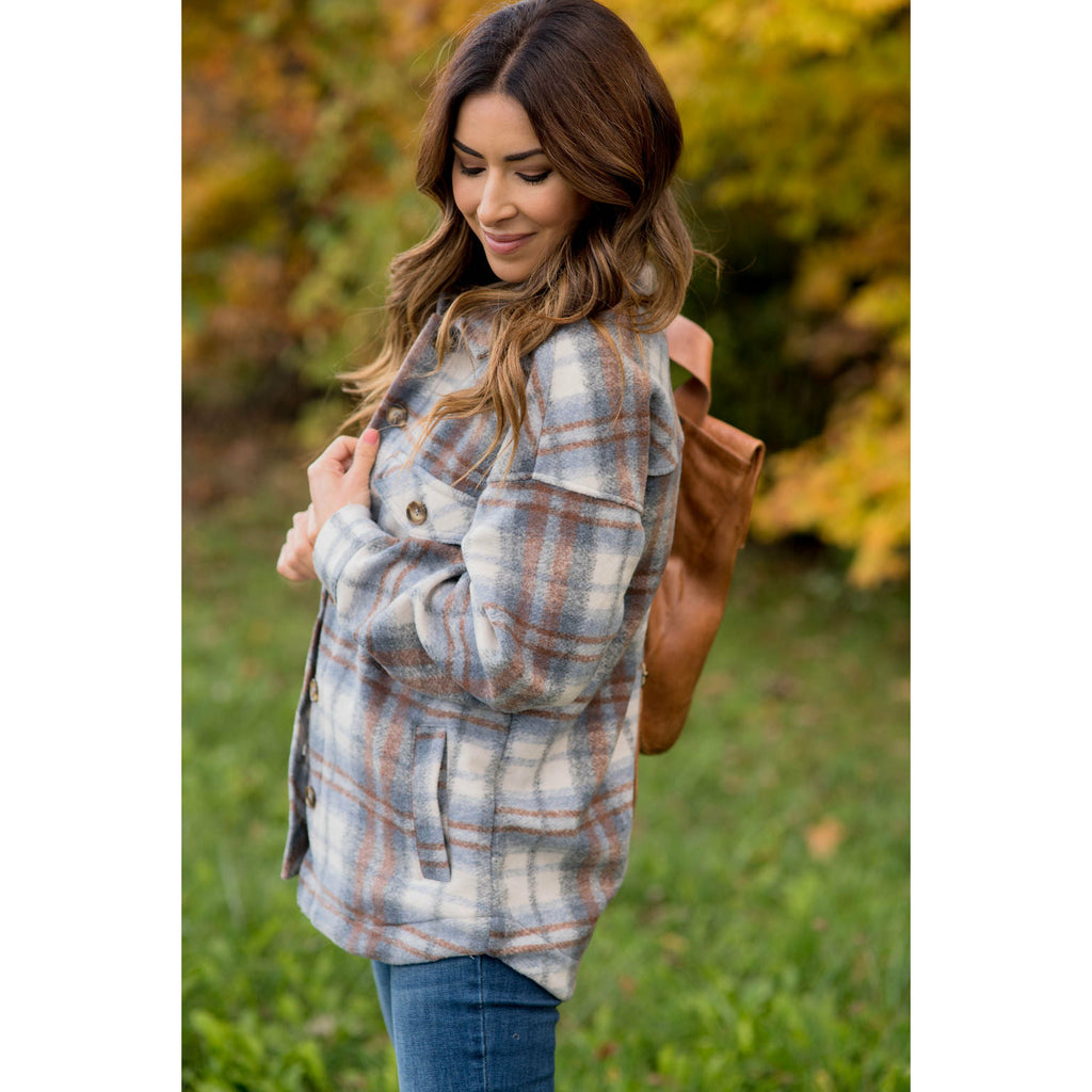 Fashionably Late Plaid Shacket - Betsey's Boutique Shop