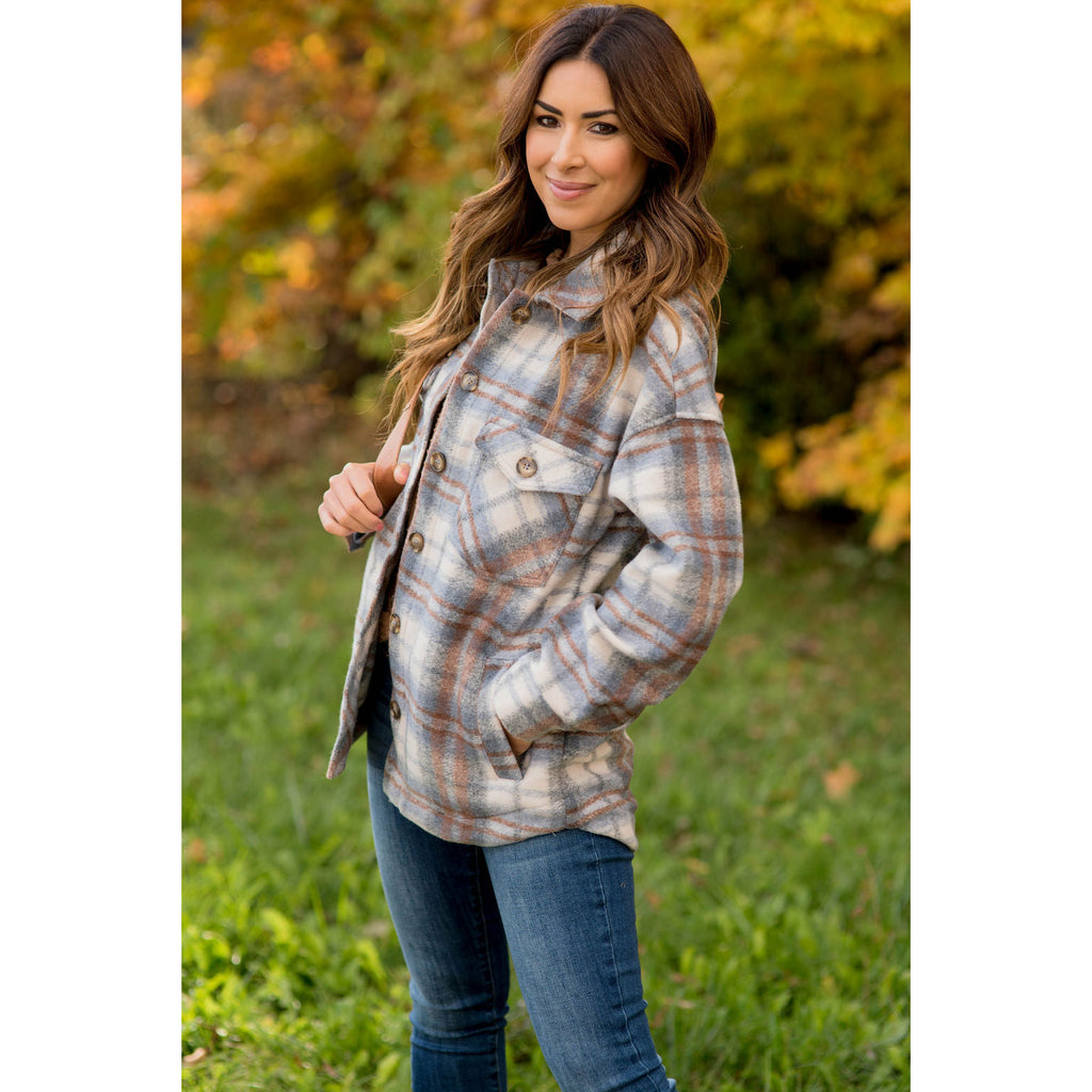 Fashionably Late Plaid Shacket - Betsey's Boutique Shop