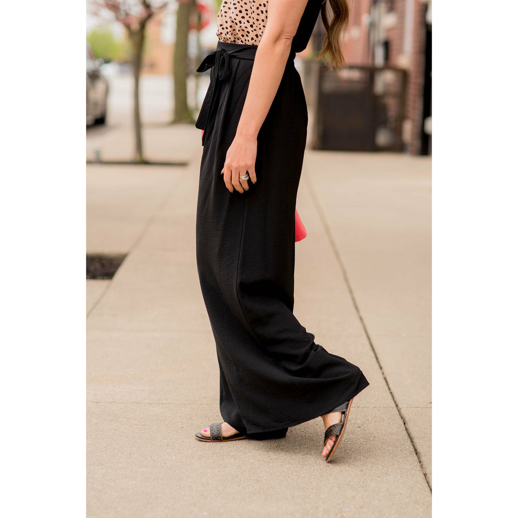 Wide Leg Tie Pants - Betsey's Boutique Shop