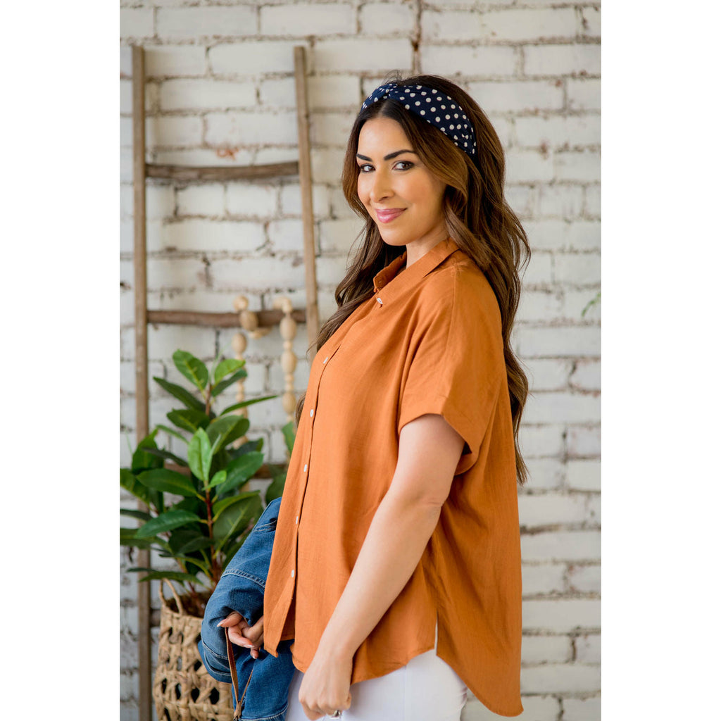 Oversized Cuffed Button Up Blouse - Betsey's Boutique Shop